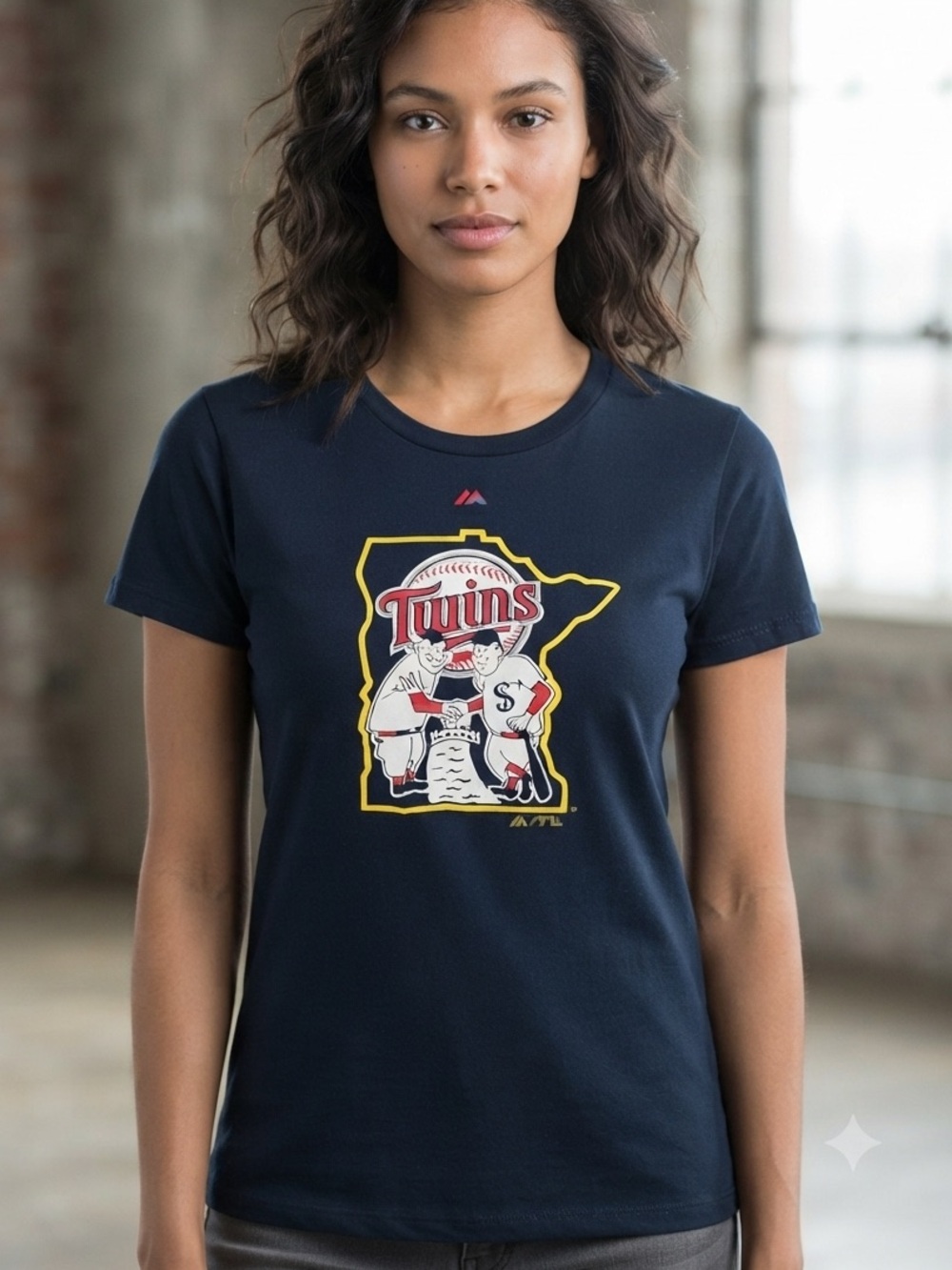 Majestic Minnesota Twins Baby Tee Shirt Women's Medium Navy Blue MLB Baseball⁠